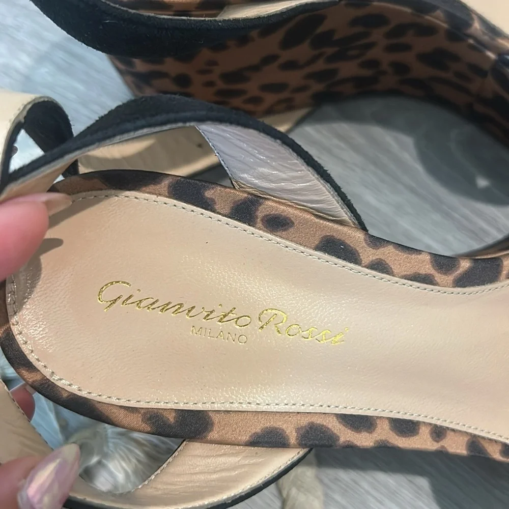Gianvito Rossi Black and Brown Leopard Platform Sandals Sz 38 1/2